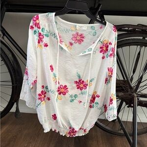 Embroidered Floral Boho Peasant Top